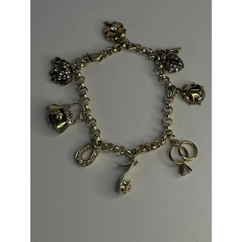 925 Sterling Silver Lovely Charms Sapphire CZ Bracelet Length 7